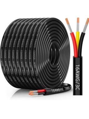 16 Gauge Wire 3 Conductor Electrical Wire, Tinned Copper Stranded PVC, 50 Feet